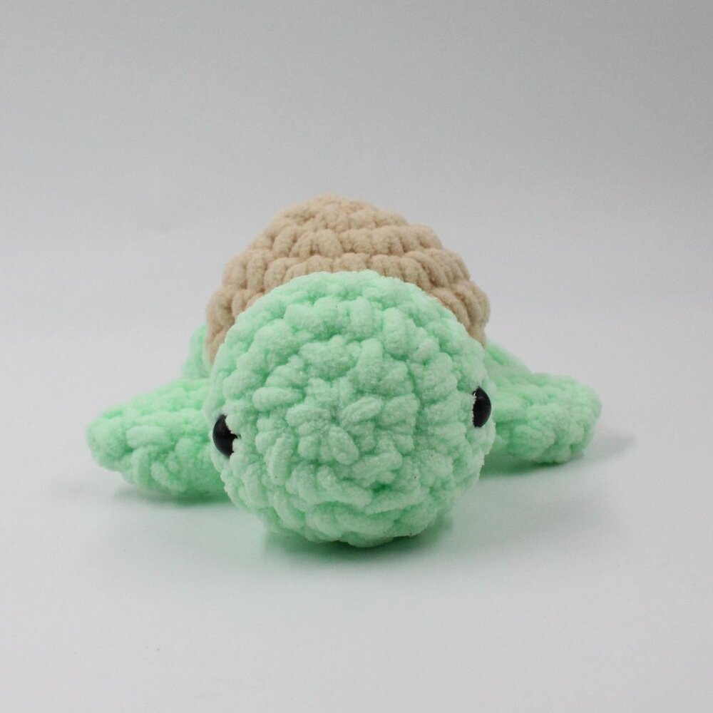 Handmade Crochet Plush Polyester Amigurumi Green and Tan Turtle